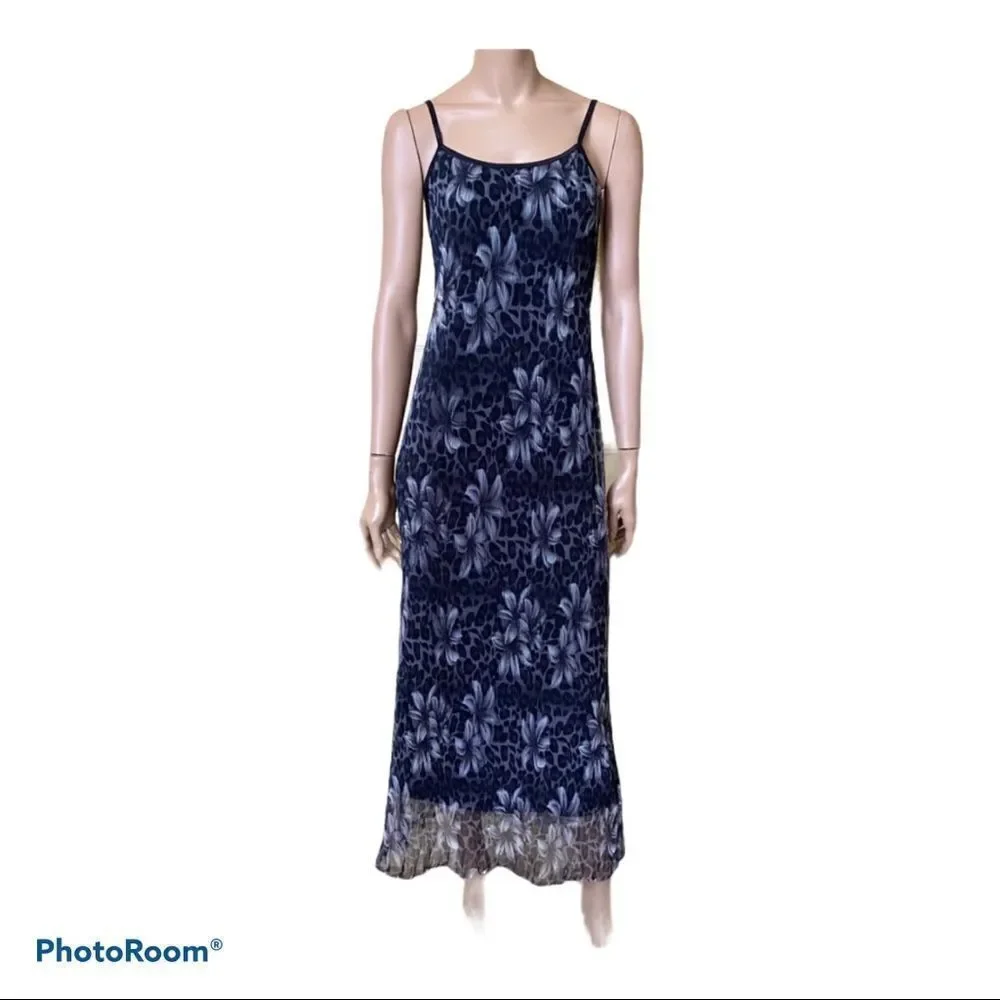 O’LALA vintage black floral print long  dress S